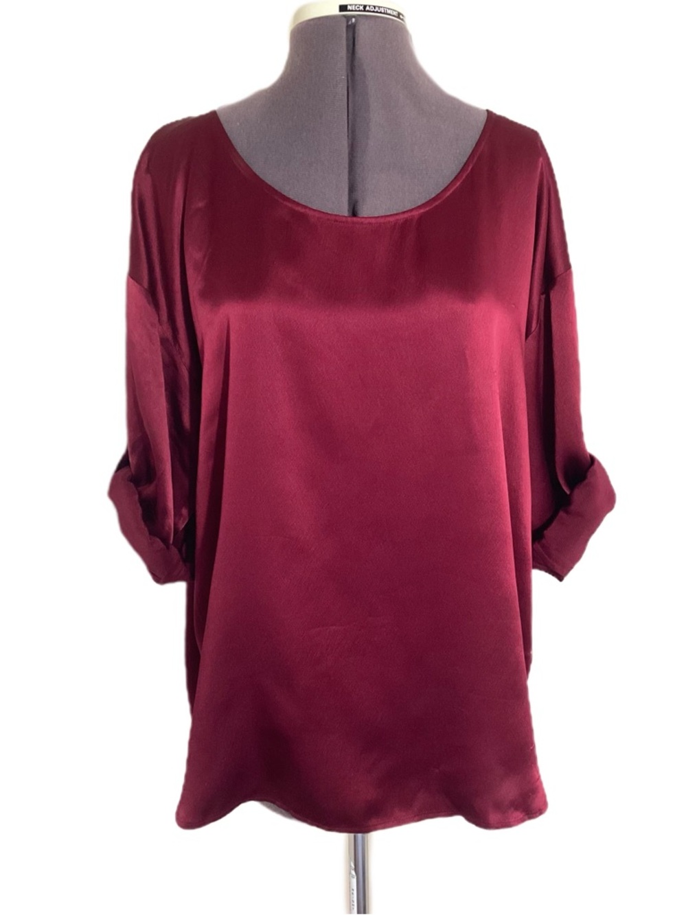 Eileen Fisher Silk Satin Roll Tab Sleeve Blouse Size M